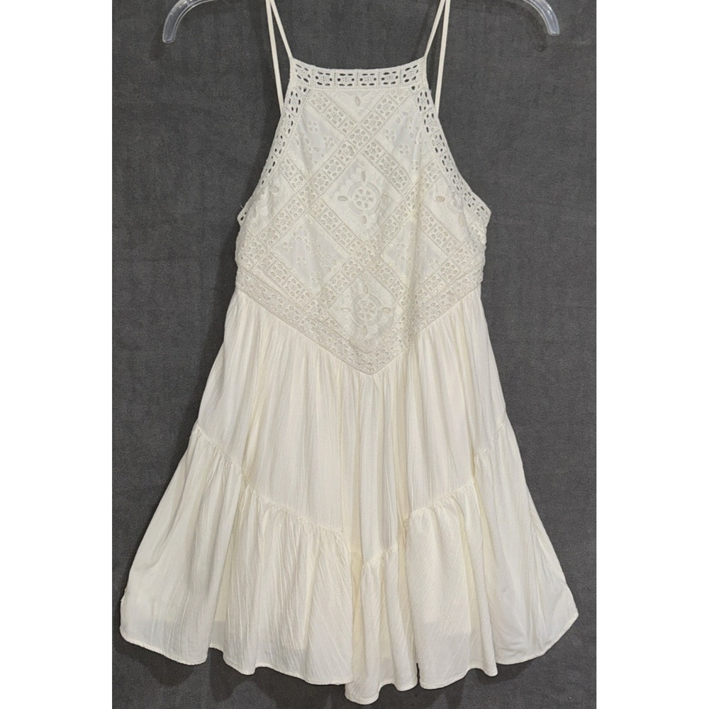 American Eagle XS Cream Eyelet Lace Tiered Dress Boho Whimsical Sleeveles Halter